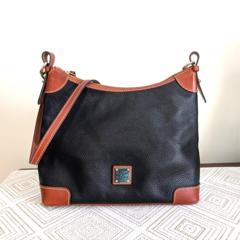Like New Dooney & Bourke Black and Brown Leather Hobo Shoulder Bag